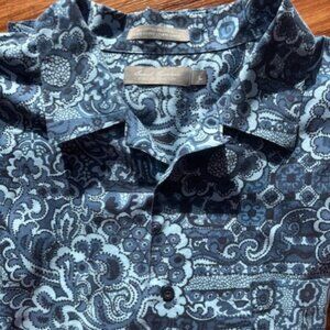 Daniel Cremieux Shirt Mens L Blue Paisley Short Sleeve Button Down Casual Preppy